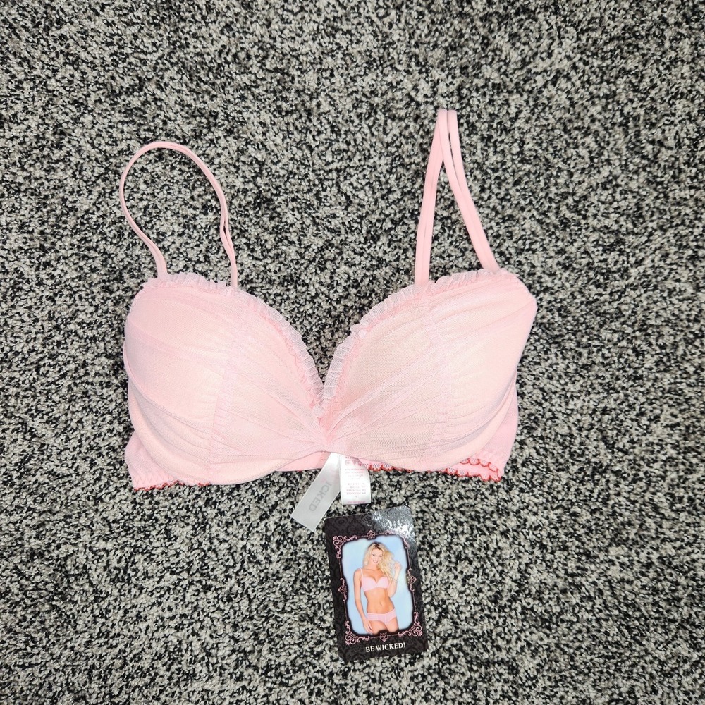 Y2K Vtg Preppy Be wicked lingerie Pink Bra Mallcore Pinup Playboy Women's L Nwt